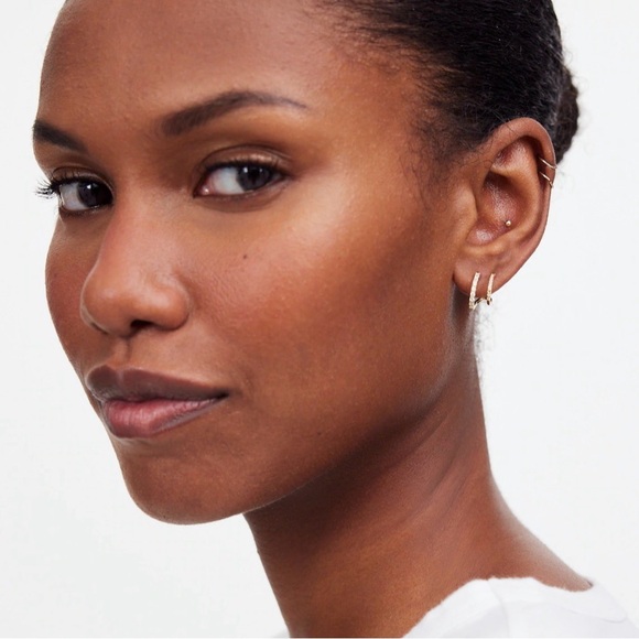 NWT! | MADEWELL Demi-Fine Pavé Double Hoop Earrings, 14k Gold - Picture 2 of 15